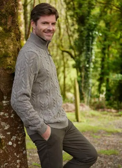 Donegal Fleck Half Zip Cable Sweater 